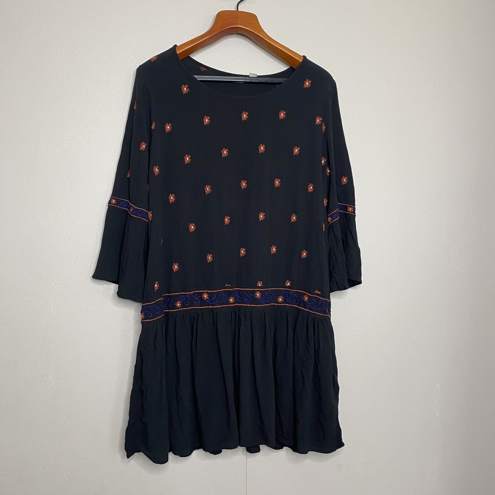 HINGE  Embroidered Floral Tunic Dress 3/4‎ Sleeve Women's Size M